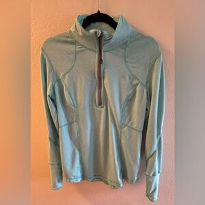 Aqua Long Sleeve 1/4 Zip Pullover With Tangerine Zippers-Back Pocket Womens Med